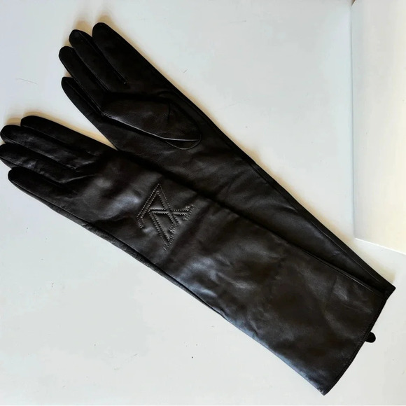 New Fashion LV Long Gloves leather 100% dark brown 7.5 - Picture 6 of 8